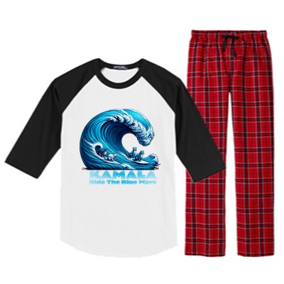 Kamala Harris For President Blue Wave Surfing Cats 2024 Gift Raglan Sleeve Pajama Set