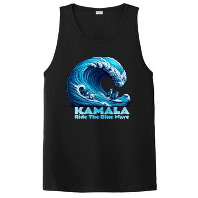 Kamala Harris For President Blue Wave Surfing Cats 2024 Gift PosiCharge Competitor Tank