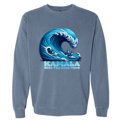 Kamala Harris For President Blue Wave Surfing Cats 2024 Gift Garment-Dyed Sweatshirt