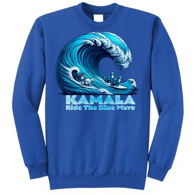 Kamala Harris For President Blue Wave Surfing Cats 2024 Gift Sweatshirt