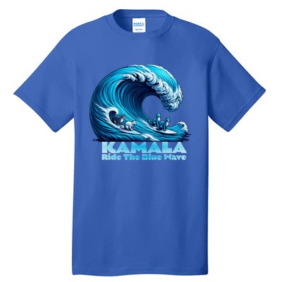 Kamala Harris For President Blue Wave Surfing Cats 2024 Gift Tall T-Shirt