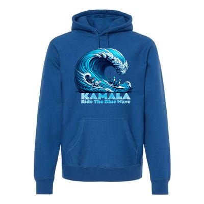 Kamala Harris For President Blue Wave Surfing Cats 2024 Gift Premium Hoodie