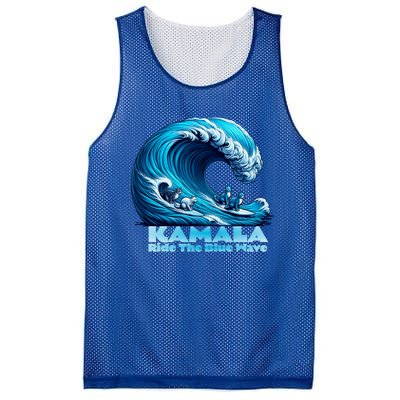 Kamala Harris For President Blue Wave Surfing Cats 2024 Gift Mesh Reversible Basketball Jersey Tank