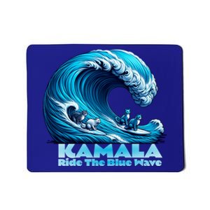 Kamala Harris For President Blue Wave Surfing Cats 2024 Gift Mousepad