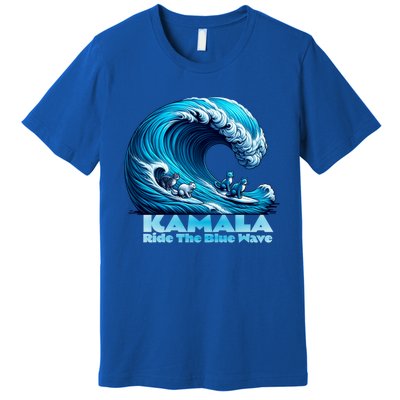 Kamala Harris For President Blue Wave Surfing Cats 2024 Gift Premium T-Shirt