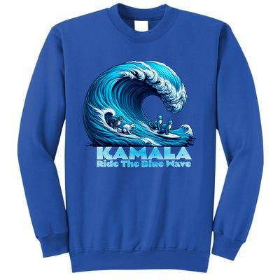 Kamala Harris For President Blue Wave Surfing Cats 2024 Gift Tall Sweatshirt