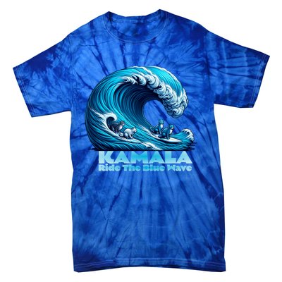 Kamala Harris For President Blue Wave Surfing Cats 2024 Gift Tie-Dye T-Shirt