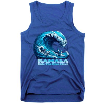 Kamala Harris For President Blue Wave Surfing Cats 2024 Gift Tank Top