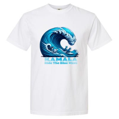 Kamala Harris For President Blue Wave Surfing Cats 2024 Gift Garment-Dyed Heavyweight T-Shirt