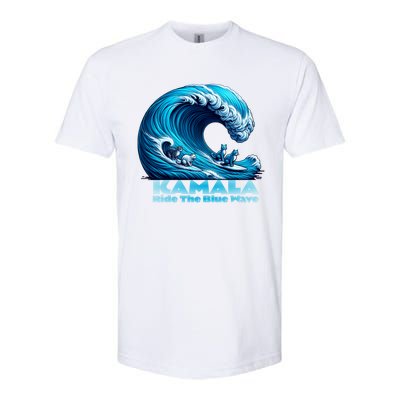 Kamala Harris For President Blue Wave Surfing Cats 2024 Gift Softstyle® CVC T-Shirt