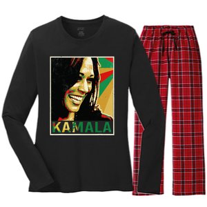 Kamala Harris For President 2024 Funny Cat Lady Graphic Women's Long Sleeve Flannel Pajama Set 