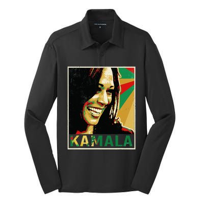 Kamala Harris For President 2024 Funny Cat Lady Graphic Silk Touch Performance Long Sleeve Polo