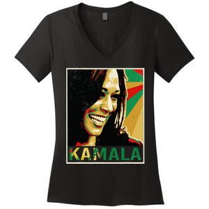 Kamala Harris For President 2024 Funny Cat Lady Graphic Women's V-Neck T-Shirt