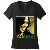 Kamala Harris For President 2024 Funny Cat Lady Graphic Women's V-Neck T-Shirt