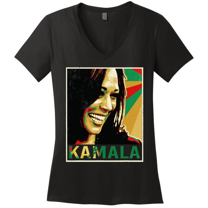 Kamala Harris For President 2024 Funny Cat Lady Graphic Women's V-Neck T-Shirt