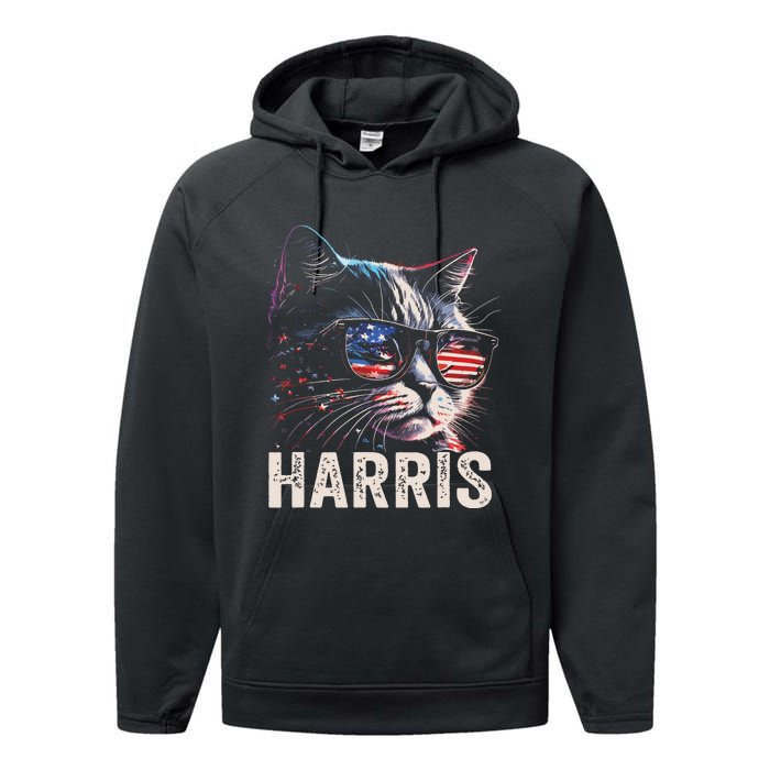 Kamala Harris For President 2024 Funny Cat Graphic Performance Fleece Hoodie