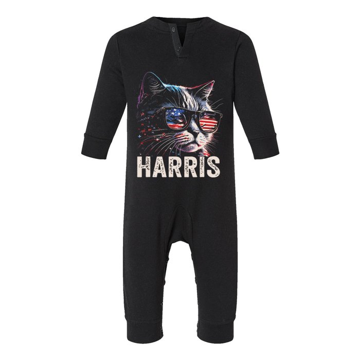 Kamala Harris For President 2024 Funny Cat Graphic Infant Fleece One Piece