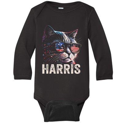 Kamala Harris For President 2024 Funny Cat Graphic Baby Long Sleeve Bodysuit