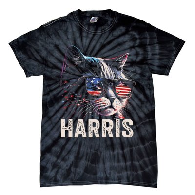 Kamala Harris For President 2024 Funny Cat Graphic Tie-Dye T-Shirt