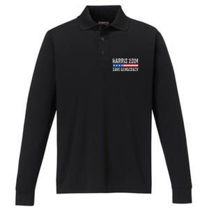 Kamala Harris For President 2024 Save Democracy Performance Long Sleeve Polo