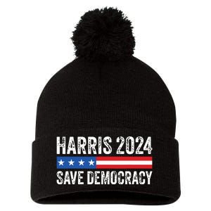 Kamala Harris For President 2024 Save Democracy Pom Pom 12in Knit Beanie