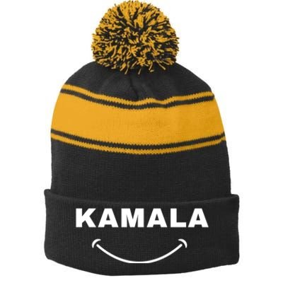 Kamala Harris For President Smiling All The Way To Potus Stripe Pom Pom Beanie