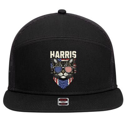 Kamala Harris For President 2024 Funny Cat Graphic 7 Panel Mesh Trucker Snapback Hat