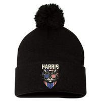 Kamala Harris For President 2024 Funny Cat Graphic Pom Pom 12in Knit Beanie