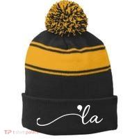 Kamala Harris Funny Comma La Eleciton Stripe Pom Pom Beanie