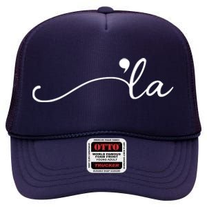 Kamala Harris Funny Comma La Eleciton High Crown Mesh Back Trucker Hat