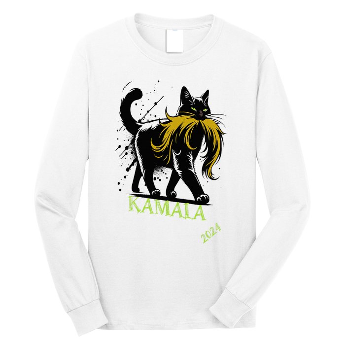 Kamala Harris Funny Retro Childless Cat Lady President 2024 Long Sleeve Shirt