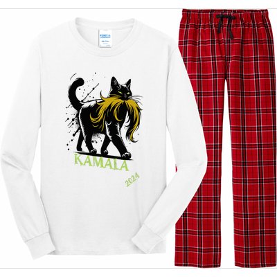 Kamala Harris Funny Retro Childless Cat Lady President 2024 Long Sleeve Pajama Set