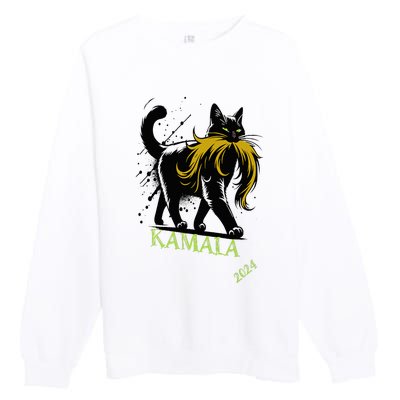 Kamala Harris Funny Retro Childless Cat Lady President 2024 Premium Crewneck Sweatshirt