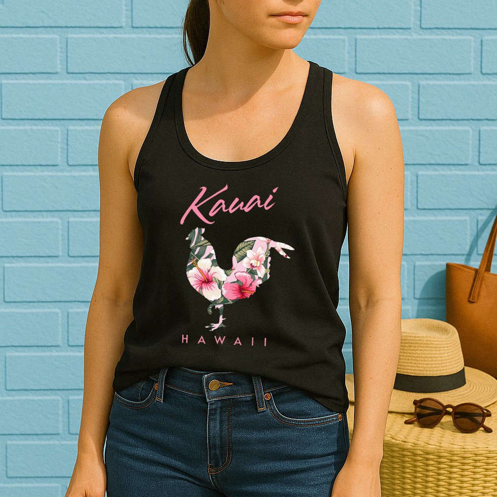 Kauai Hawaii Flower Hibiscus Chicken Lover Souvenir Womens Tank Top