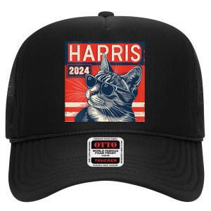 Kamala Harris For President 2024 Katmala Funny Cat High Crown Mesh Back Trucker Hat