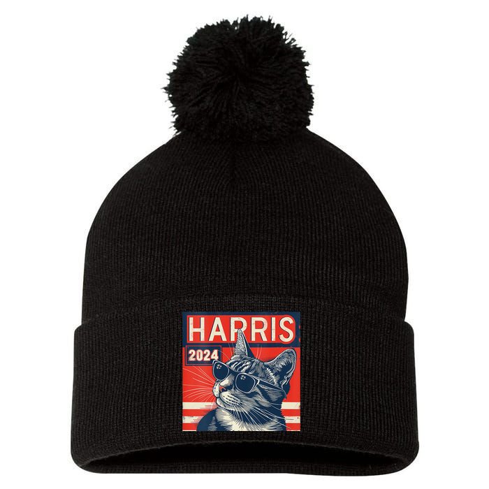 Kamala Harris For President 2024 Katmala Funny Cat Pom Pom 12in Knit Beanie