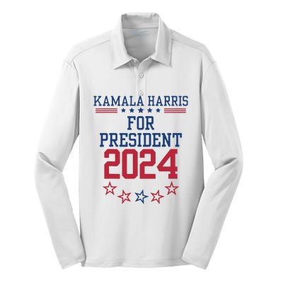 Kamala Harris For President 2024 Silk Touch Performance Long Sleeve Polo