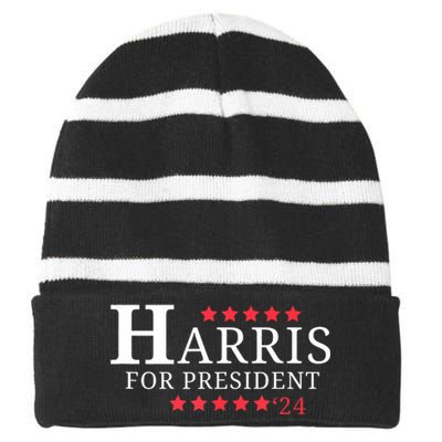 Kamala Harris For President 2024 American Flag Striped Beanie with Solid Band