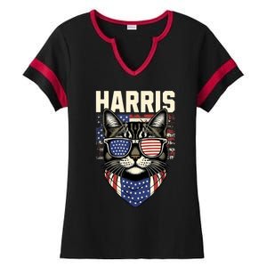 Kamala Harris For President 2024 Funny Cat Lady Graphic Ladies Halftime Notch Neck Tee