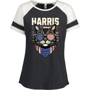 Kamala Harris For President 2024 Funny Cat Lady Graphic Enza Ladies Jersey Colorblock Tee