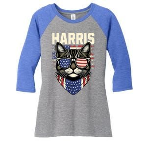 Kamala Harris For President 2024 Funny Cat Lady Graphic Women's Tri-Blend 3/4-Sleeve Raglan Shirt