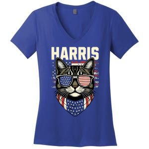 Kamala Harris For President 2024 Funny Cat Lady Graphic Women's V-Neck T-Shirt