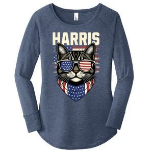 Kamala Harris For President 2024 Funny Cat Lady Graphic Women's Perfect Tri Tunic Long Sleeve Shirt