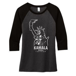 Kamala Harris For Freedom 2024 Campaign Lady Liberty Torch Women's Tri-Blend 3/4-Sleeve Raglan Shirt