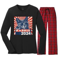 Kamala Harris For President 2024 Katmala Funny Cat Women's Long Sleeve Flannel Pajama Set 