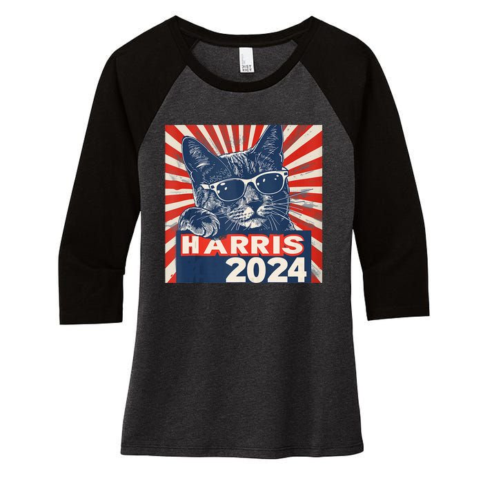 Kamala Harris For President 2024 Katmala Funny Cat Women's Tri-Blend 3/4-Sleeve Raglan Shirt