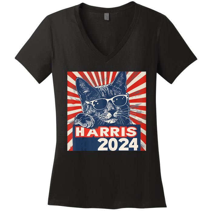 Kamala Harris For President 2024 Katmala Funny Cat Women's V-Neck T-Shirt