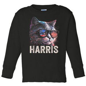 Kamala Harris For President 2024 Funny Cat Graphic Toddler Long Sleeve Shirt