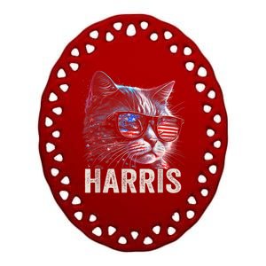 Kamala Harris For President 2024 Funny Cat Graphic Ceramic Oval Ornament