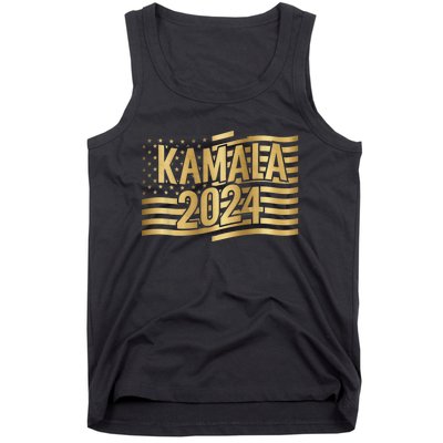 Kamala Harris For President 2024 Gold Flag And Kamala Text Tank Top